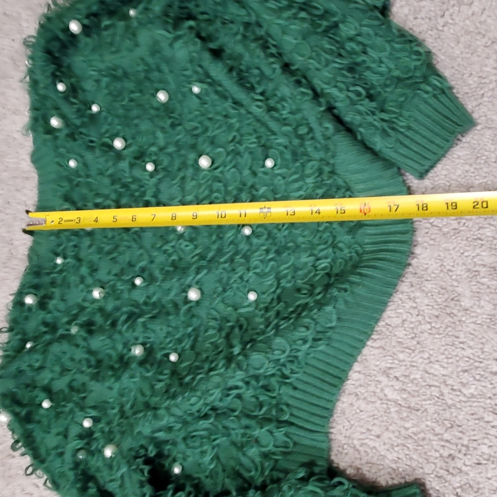 Mighty Fine Faux Pearl Green Textured Women's Cropped Cardigan - Picture 8 of 8